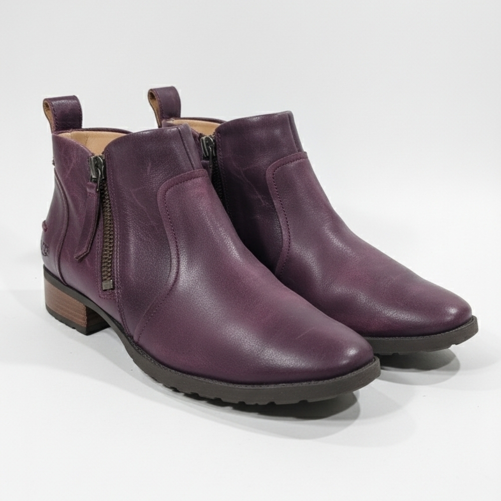 UGG Dark Purple Leather 'Kristin' Ankle Boots w/ Side Zippers - Size 12